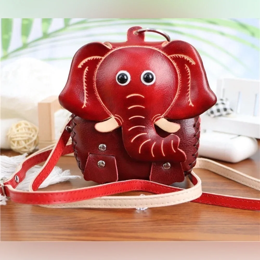 Genuine Leather Crossbody Elephant Coin Purse  Purse Charm